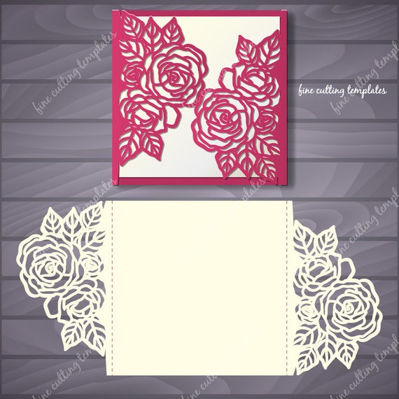 Roses Wedding Luxury Card Template for cutting file svg dxf