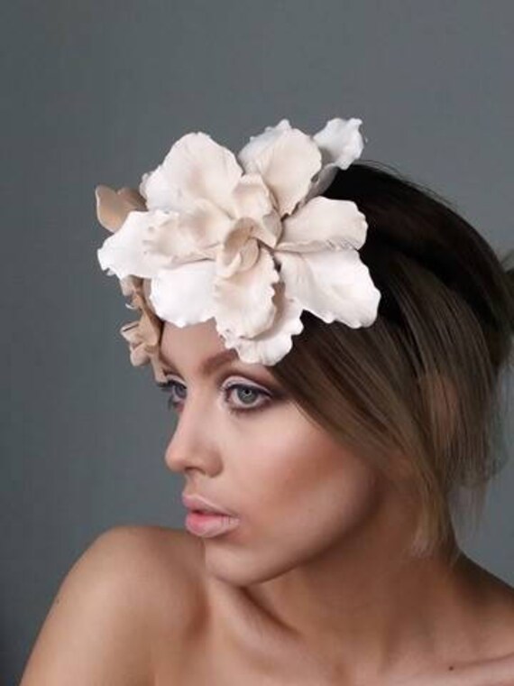 Large beige flower for hair flower hat big flowers for a