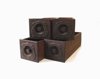 4 Matching Antique Singer Treadle Sewing Machine Drawers Wood Bins Shabby Cottage Chic Storage Boxes