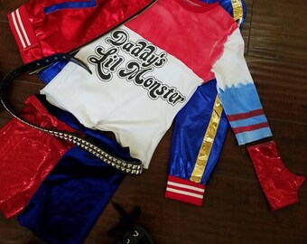 Boutique Custom Girls Harley Quinn Costume Raglan top and Shorts custom size