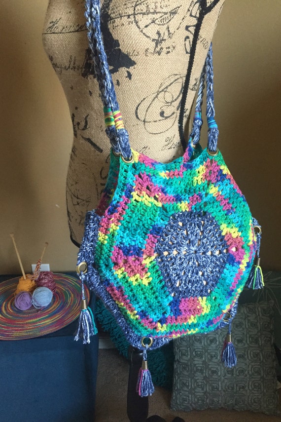 Crocheted Women's Hexagon Shoulder Bag Multicolored