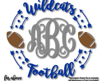 Team Wildcats Football Monogram Frame Wreath (monogram NOT included) SVG, DXF, eps, png, jpg digital cut file for Silhouette Cricut