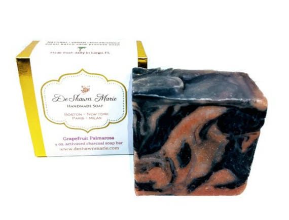 SALE SOAP - Grapefruit Palmarosa Soap, Vegan Soap, Cold Process Soap, Natural Soap, Activated Charcoal Soap, Christmas Gift, Mother's Day Gi