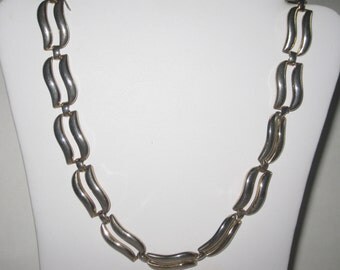 Monet Heavy Metal Link Necklace Signed Mid Century Silver Vintage