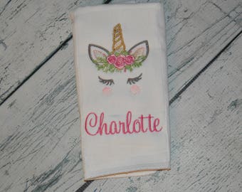 Personalized Girls Unicorn Burp Cloth, Monogram Burp cloth, Girls Unicorn Flower Burp cloth