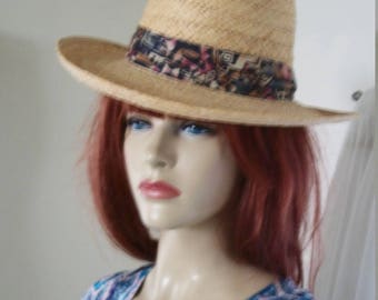 1960s Style Vintage Mens Dorfman Pacific Raffia Natural Straw Boater Hat Unisex Very Sharp