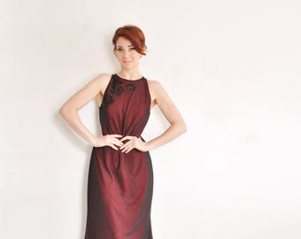black red net razzle dazzle 90s gown . sheer beaded back ooh la la .medium