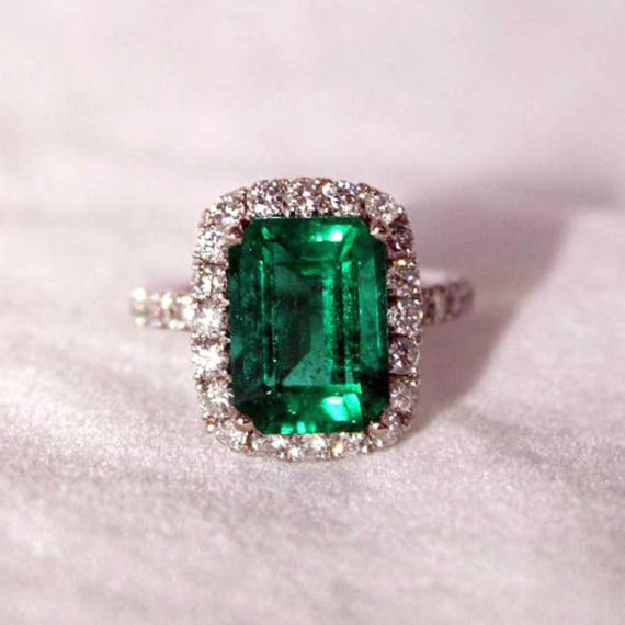 Emerald Engagement Ring Halo Emerald Ring Emerald