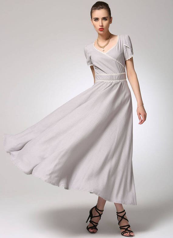 Items similar to Grey linen dress, bridesmaid dress, light grey dress ...