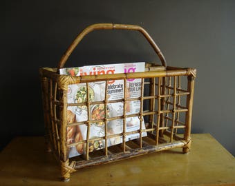 Vintage Magazine Rack - LARGE Bamboo Book or Magazine Caddy