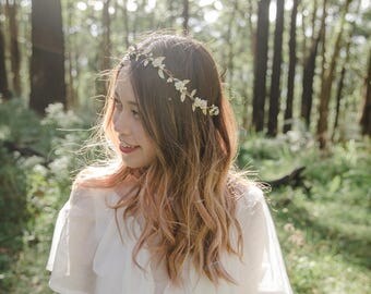 creamy ivory gold flower hair wreath // bridal wedding flower crown headband rustic forest garden spring woodland headpiece / bridesmaids