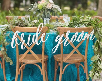 Bride Groom Chair Signs for Wedding, Hanging Chair Sign Wooden Wedding Signs Bride & Groom Large Calligraphy Chair Signs (Item - BGL100)