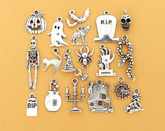 Halloween Charm Collection Deluxe Antique Silver Tone 18 Different Charms - COL088 NEW4