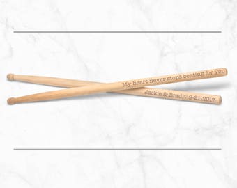 Engraved Drumsticks, Pair of Personalized Drum Sticks, Professional 2B Wood Tip