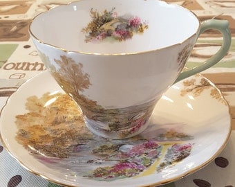 Shelley Tea Cup and Saucer; Titled "Heather" circa 1945-1966- DR