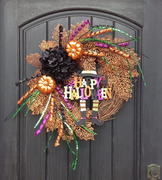 Happy Halloween Wreath-Fall Wreath-Grapevine Door