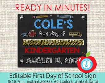 First Day of School Chalkboard, 1st Day of School sign, ANY GRADE, Back to School, 1st Day School Printable Sign, EDITABLE, Instant Download