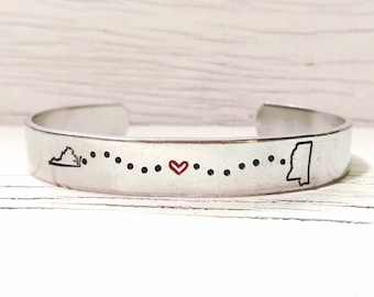 Long Distance Bracelet, BFF Bracelet, Long Distance Relationship Bracelet, State Bracelet