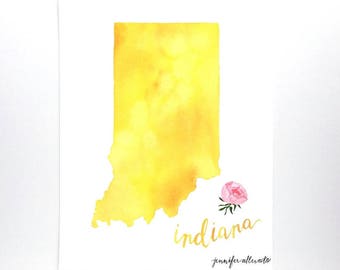 Indiana watercolor state map art print