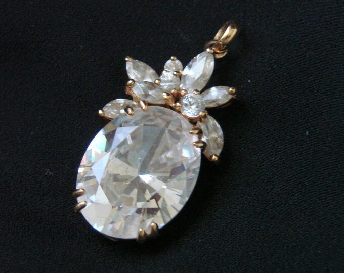 Vintage Premier Designs Cubic Zirconia Rhinestone Pendant / Signed PD / Navettes / Gold Plate / Jewelry / Jewellery
