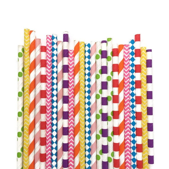 24 Rainbow Paper Straws // Rainbow Straws // Paper Straws