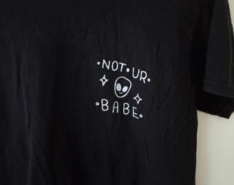 Silver Glitter NOT UR BABE Alien Black Short Sleeve Tee