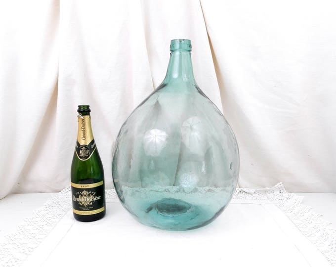 Large Vintage French Turquoise Glass Demijohn / Carboy 20 L / 5.28 Gallon, French Country Farmhouse Decor, Huge Round Bottle from France
