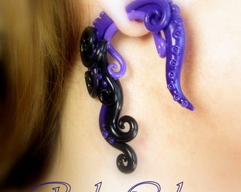 The Ursula Earring Fake ear tentacle gauge - Faux gauge/Gauge earrings/Tentacle plug/tentacle earrings