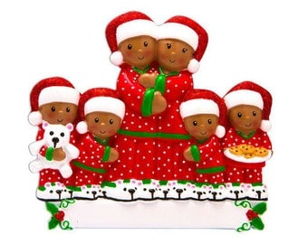 COMING SOON! African American Family of 6 in Pajamas Personalized Christmas Ornament / Family Ornament / Personalized Ornament