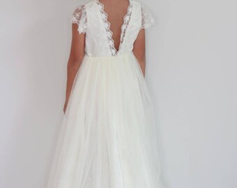 Satin Low V with Pleated Belt Flower Girl Dress - Marilù Midi