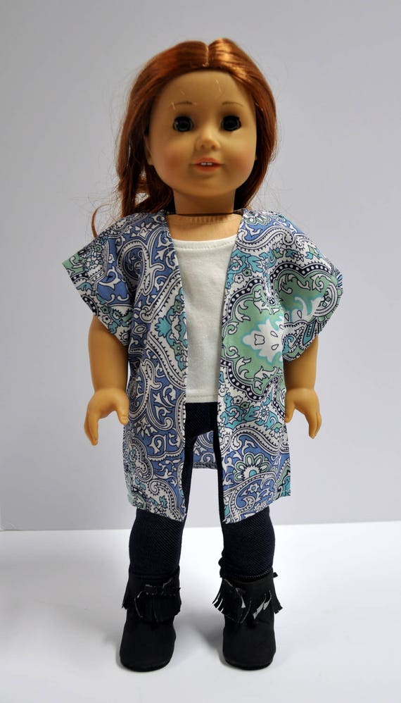 Blue and Mint Green Kimono Jacket made to fit American Girl
