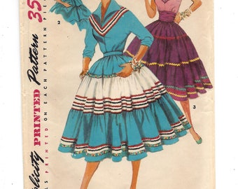 1950s Simplicity 4916, Misses' Squaw Skirt, Cummerbund, Squaw Blouse, UNCUT FF Sewing Pattern, Size 16 Bust 34