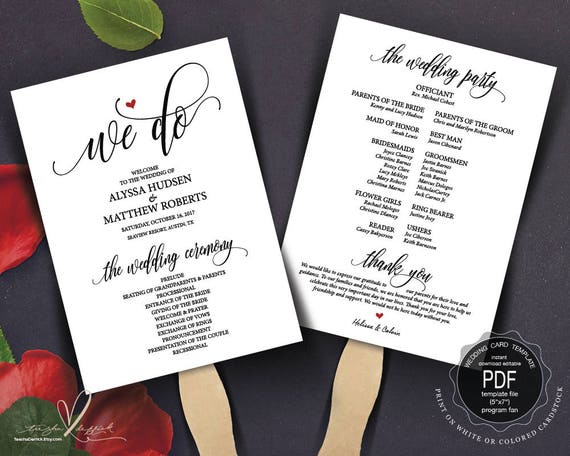 Wedding Program FAN PDF template instant download editable