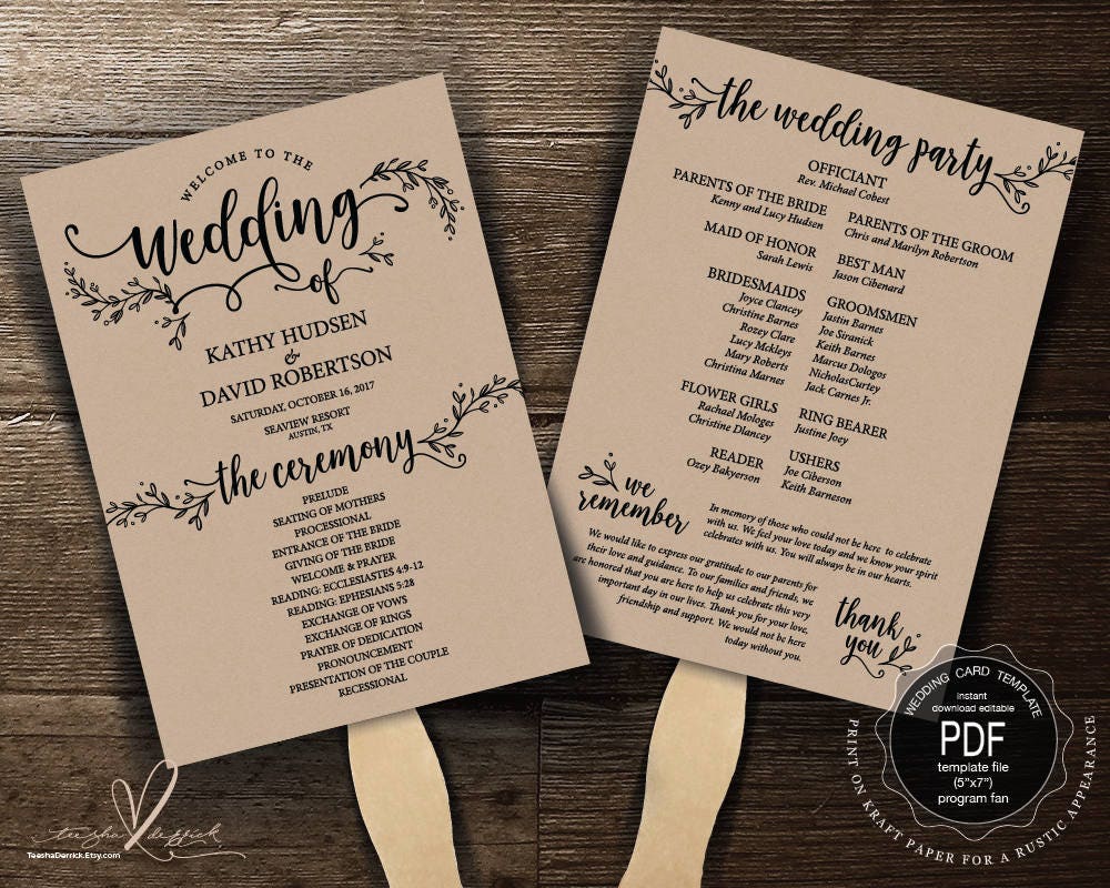 program pdf template fan editable rustic ceremony programs card instant printable order theme guests templates fans invitations invitation create floral