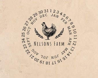 Date Wheel Fresh Farm Eggs stamp Custom rubber stamp Chicken Just Laid Handmade By Family Name Coop Laurel Rubber Stamp Pre-inked Stamp R658
