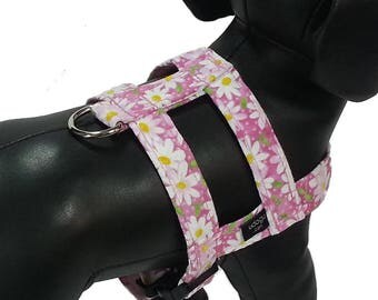 Pink Daisy Easy-On Dog Harness in Fashion Fabrics - 9 Sizes