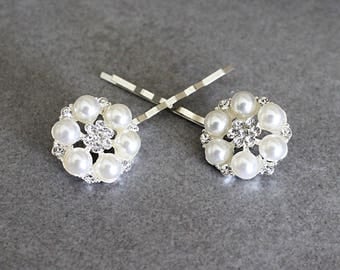 Pearl Bobby Pins, Pearl Hair Pins, Bridal Bobby Pins, Bride Hair Pins, Pearl Bridal Hair Pins, Rhinestone Hair Pins, Rhinestone Bobby Pins