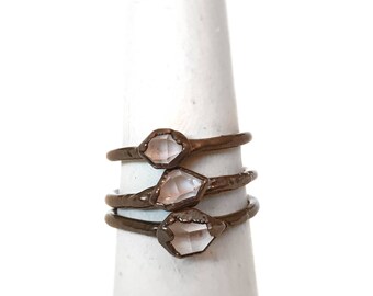 Herkimer Diamond Ring - Electroformed Ring - - Quartz Ring - Herkimer Jewelry - Copper Jewelry - Herkimer Diamond - Handmade Jewelry