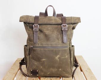 Canvas Backpack/ Leather backpack/ Waxed canvas backpack/Canvas rucksack/ Laptop backpack/ Rucksack Roll top/ Unisex backpack/ Canvas bag