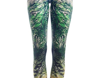 Kazakhstan Fields - Printed Leggings / Patterned / Green / Satellite image / Mountains print / Yoga Pants / Elegant Leggings / Statement
