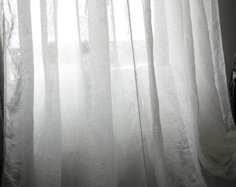 Linen voile, pair, custom curtains, shabby chic lace, off white