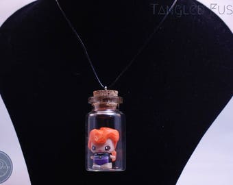 Quirky Glass Vial Necklace with MixieQ Figurine on Leather