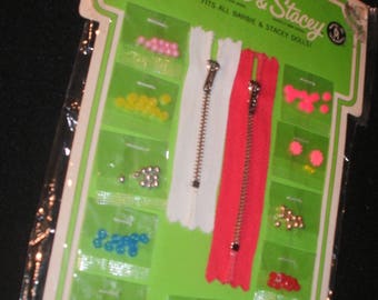 1969 Barbie & Stacey "Dress Maker" Mattel Fashion Dolls SEWING NOTIONS ~Buttons, Zippers, Buckles, Beads~Sealed Still New on Card~UnUsed