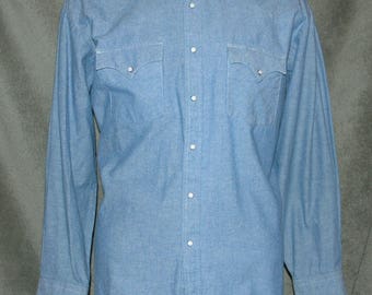 Vintage Shirt, Western Shirt, Pearl Snap, Cowboy Shirt, Chambray, Rockabilly Shirt, Men's Size XL, Holt Western Wear, 1990's, VG Condition