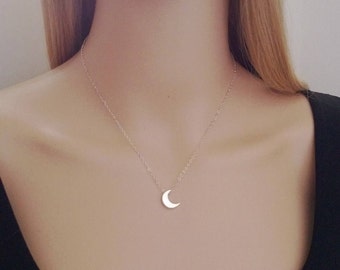 Sterling silver moon necklace; cresent moon necklace; silver moon necklace; small moon necklace; simple necklace sterling silver