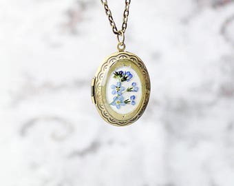 locket necklace blue jewelry gift wife birthday gift terrarium necklace photo necklace girlfriend gifts dainty necklace memory gift Рю195