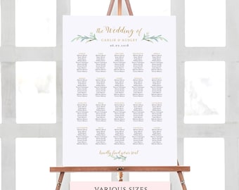 Greenery wedding seating chart table plan templates | 6 sizes included | Portrait + Landscape shaped PDF templates included. Edit in ACROBAT