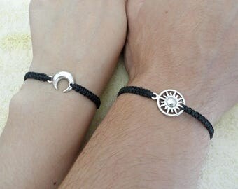 Couples Bracelet, Moon and Sun Bracelet, Love Bracelet, Set of 2 Bracelets, His and Hers Bracelets, Husband Wife Bracelets, Couples Gift