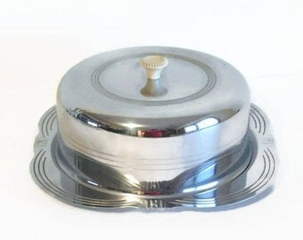 Vintage Stainless Steel Cake Holder With Metal Lid - Cake Holder, Topper, Cake Carrier, Vintage Kitchen Decor