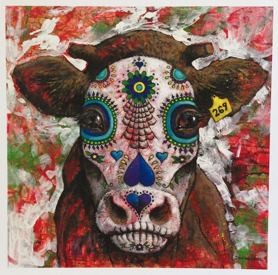 Vegan Art Print Vegan Art Vegan Print Cow Art Dia De Los